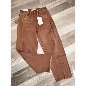 Flying Monkey Barrel Fit Jeans Women Rust Brown High Rise Seamed Size 25 NEW A